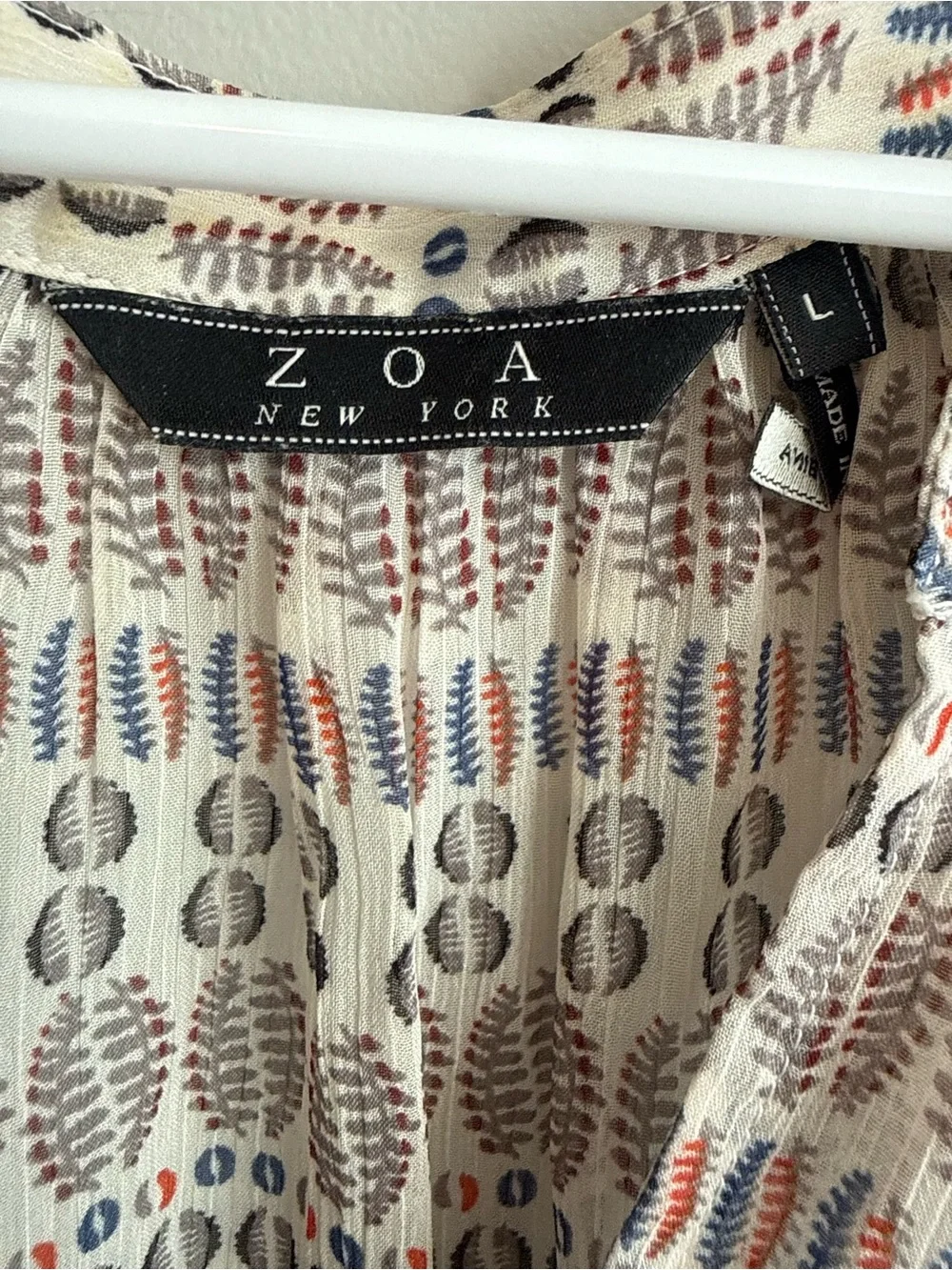 Zoa New York Semi-Sheer Patterned V-Neck Long-Sleeve Blouse Size Large